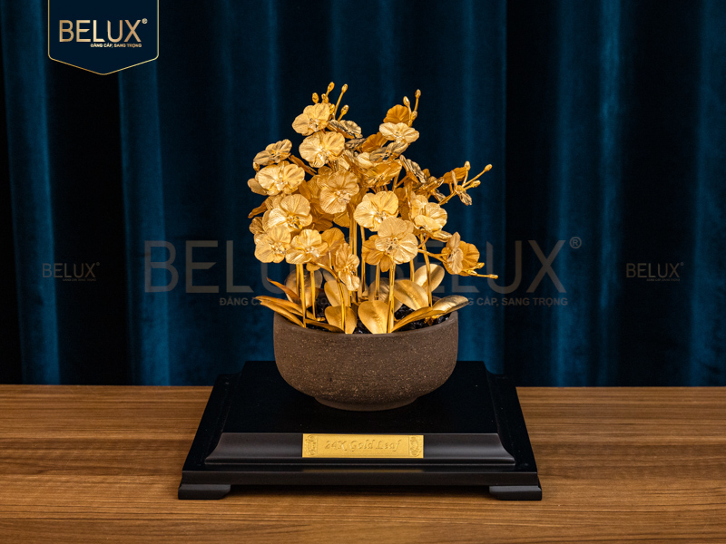 Chậu Lan Hồ Điệp 12 Cành Dát Vàng 24K